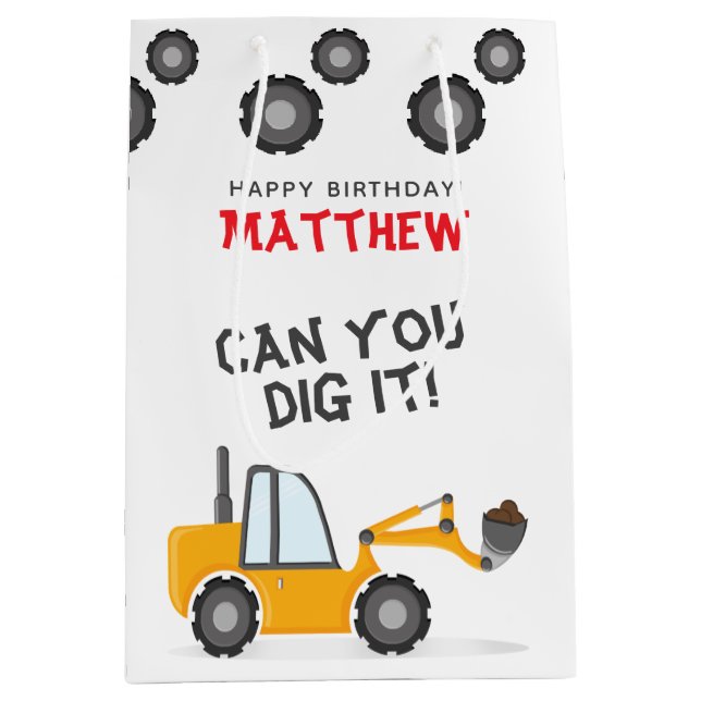 Bauwagen Geburtstag Mittlere Geschenktüte (Vorderseite)