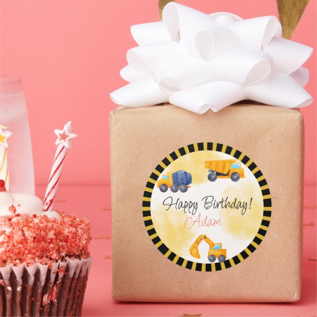 Bauwagen Geburtstag Runder Aufkleber (Party)