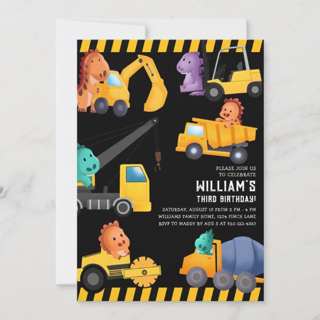 Bauwagen Geburtstagspartei Einladung (Vorderseite)