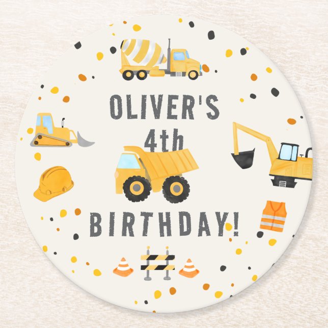Bauwagen Geburtstagspartei Runder Pappuntersetzer (Vorderseite)