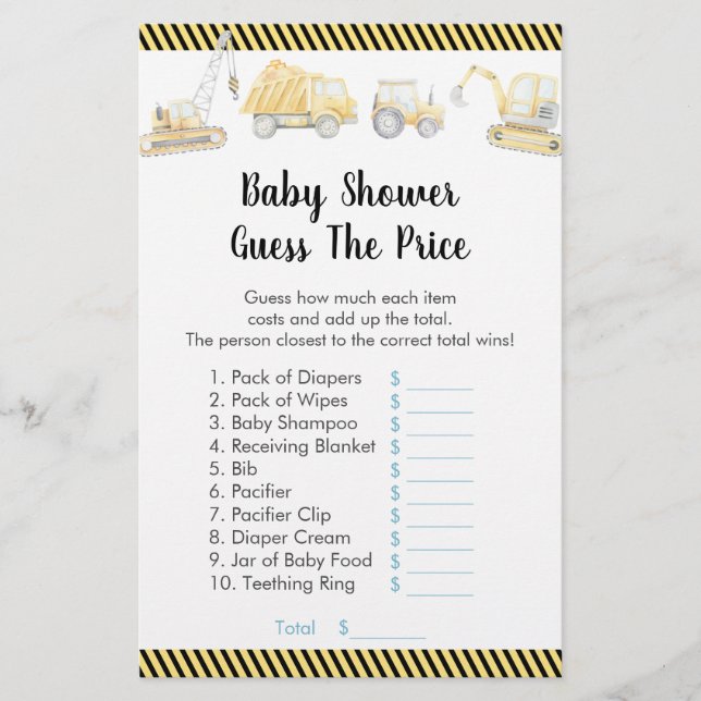 Bauwagen schätzen das Preisduschenspiel (Vorderseite)