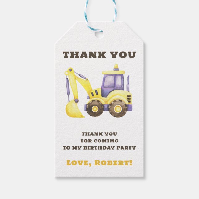 Bauwagenbagger Geburtstagspartei Geschenkanhänger (Vorderseite)