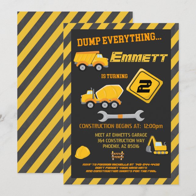 Bauwerkzeuge Junge Geburtstagsparty Einladung (Vorne/Hinten)