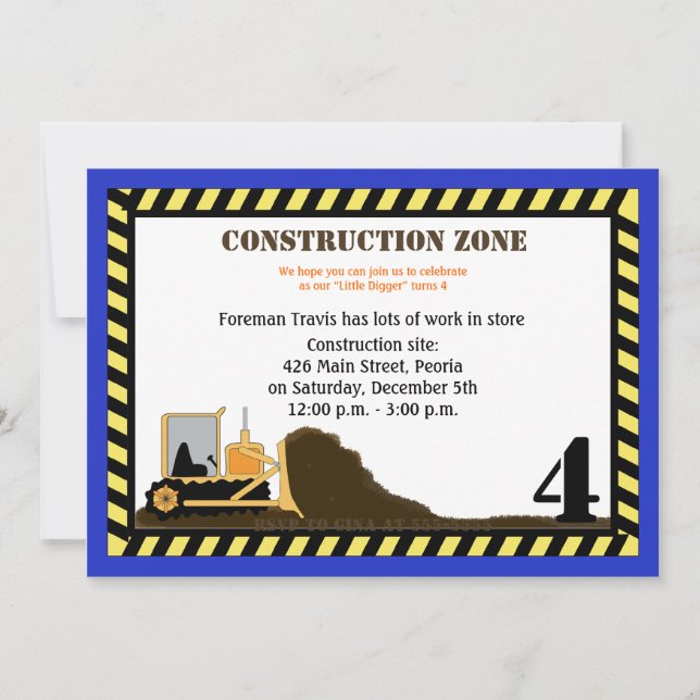 Bauzone Backhoe Boys Birthday Einladung (Vorderseite)