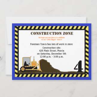 Bauzone Backhoe Boys Birthday Einladung