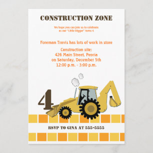 Bauzone Backhoe Boys Birthday Einladung