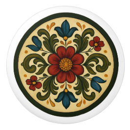 Bavarian Tole-Painting Style Cottage Core Folk Art Keramikknauf