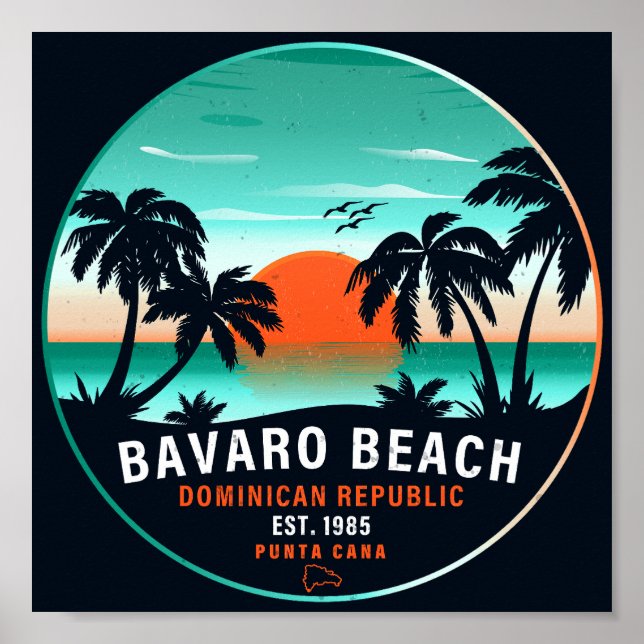 Bavaro Beach Dominican Retro Sunset Souvenir 60er Poster (Vorne)
