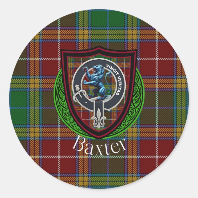 Baxter-Schottischer-Clan-Tartan & -Wappen Runder Aufkleber (Vorderseite)
