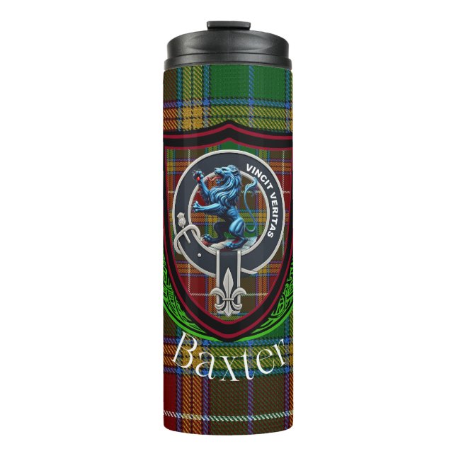 Baxter-Schottischer-Clan-Tartan & -Wappen Thermosbecher (Vorderseite)