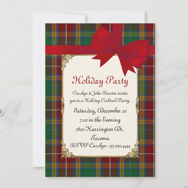 Baxter Tartan Karierte Custom Holiday Party Einladung (Vorderseite)