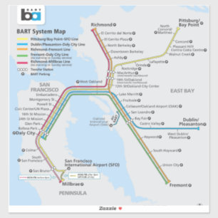 Bay Area BART-Zugnetzplan Aufkleber
