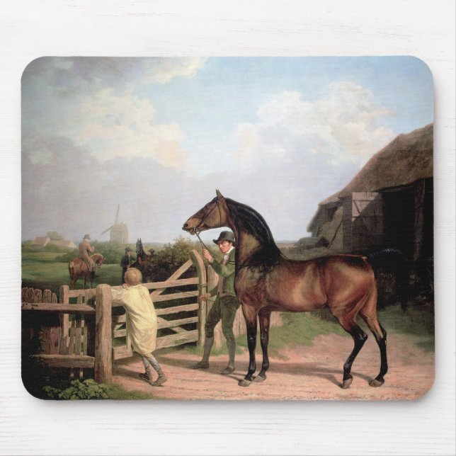 Bay Ascham ~ ein Hengst wird durch ein Tor geführt Mousepad (Vorne)