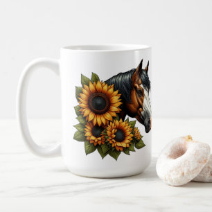 Bay Bald Gesicht Paint Horse mit Sonnenblumen Kaffeetasse