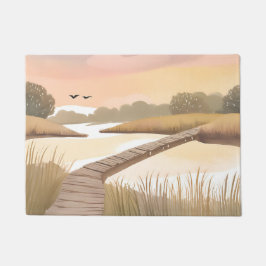 Bay Boardwalk | Luftige Küsten-Wasserfarbenmalerei Fußmatte