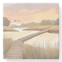 Bay Boardwalk | Luftige Küsten-Wasserfarbenmalerei