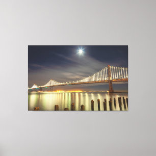 Bay Bridge bei Nacht mit Mond Leinwanddruck