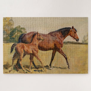 Bay Brown Thoroughbred Mare und Fohlen Puzzle