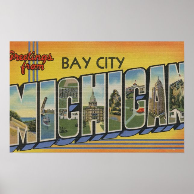 Bay City, Michigan - Große Buchstabenszenen Poster (Vorne)