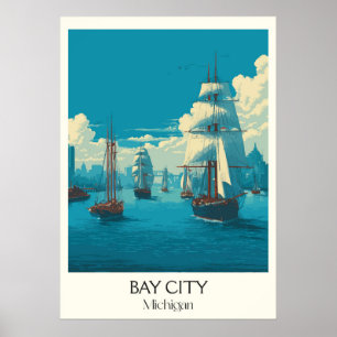 Bay City Michigan Vintag Saginaw Bay Segel Art Poster