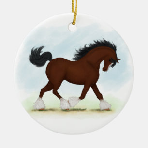 Bay Clydesdale Horse Keramik Ornament