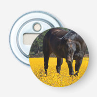 Bay Horse in einem Feld gelber Blumen