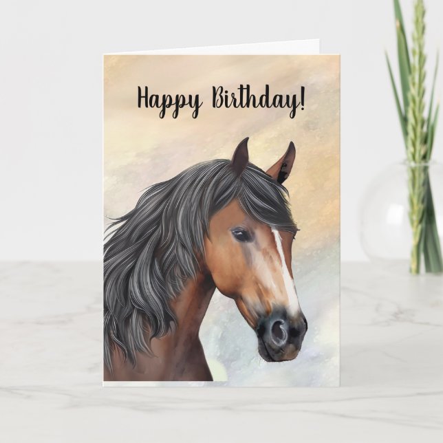 Bay Horse mit Blaze Happy Birthday Karte (Vorderseite)