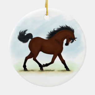 Bay Horse mit Blaze Keramik Ornament