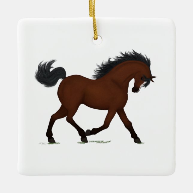 Bay Horse mit Blaze Personalisiertes Weihnachtsfes Keramikornament (Vorderseite)