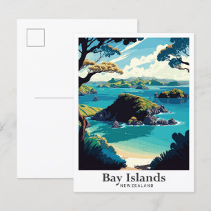 Bay Island Neuseeland Vintage Reiseillustration Postkarte