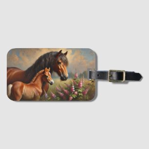 Bay Mare mit Foal-Wildblumen Gepäckanhänger