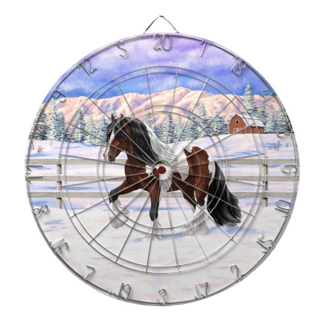 Bay Pinto Brown Skewbald Sinti und Roma Vanner Tin Dartscheibe (vorne)