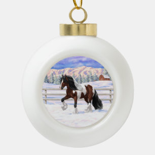 Bay Pinto Brown Skewbald Sinti und Roma Vanner Tin Keramik Kugel-Ornament