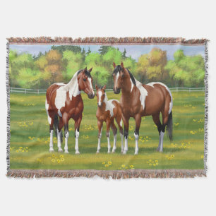 Bay Pinto Paint Quarter Pferde im Sommer Weide Decke