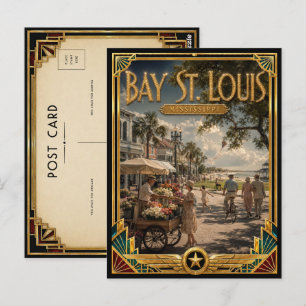 Bay St. Louis Mississippi Vintage Art Deco Golden Postkarte