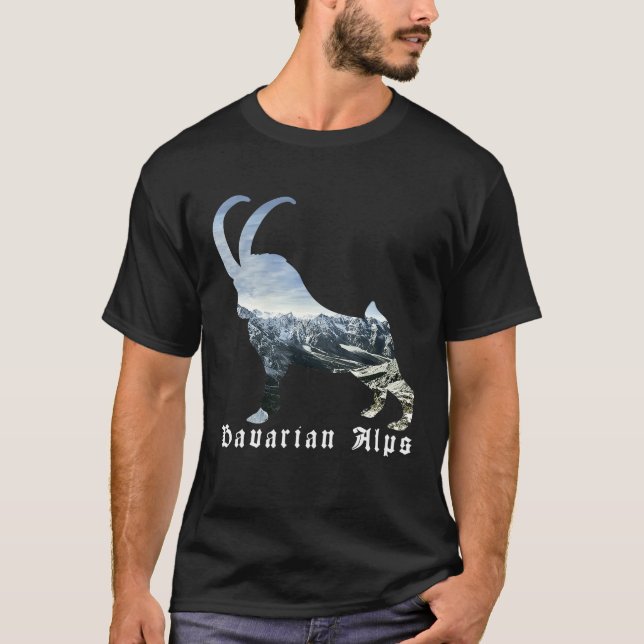 Bayerische Alpen Alp Ibex Wilde Ziege Silhouette T-Shirt (Vorderseite)