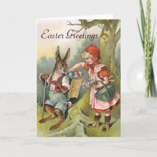 Bayerischer Ostern Viktorianische Girl Card Bunny  Feiertagskarte