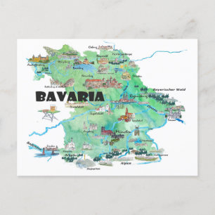 Bayern, Deutschland, Illustrierte Reise Postkarte