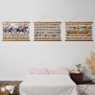 BAYEUX STEUER 1066 NORMAN KNIGHTS AND ARCHERS WANDTEPPICH MIT HOLZRAHMEN