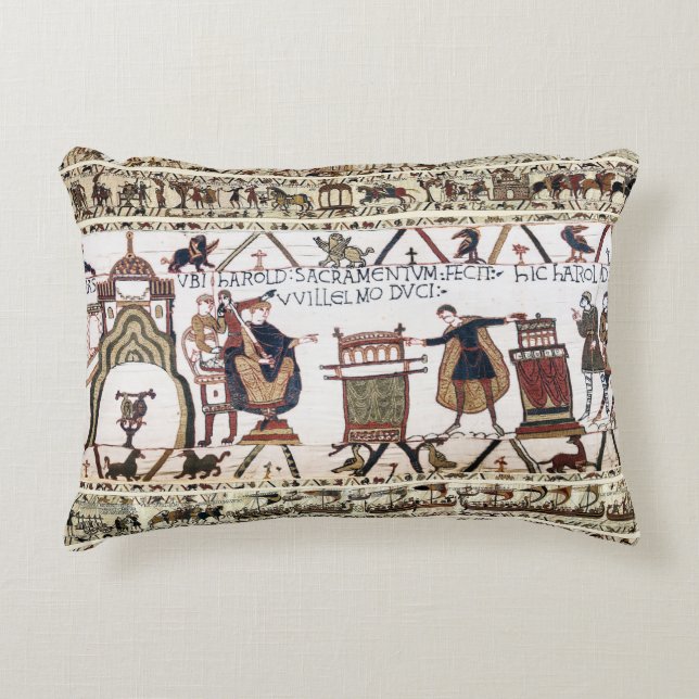 BAYEUX TAPESTRY Harold Eid zum Heiligen Relikt Dekokissen (Vorderseite)