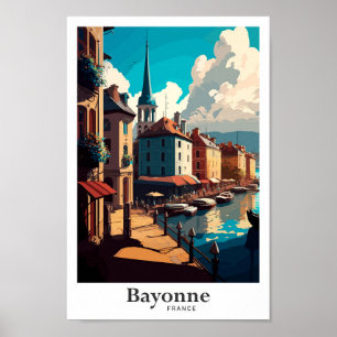 Bayonne France Travel Vintag Illustration Poster
