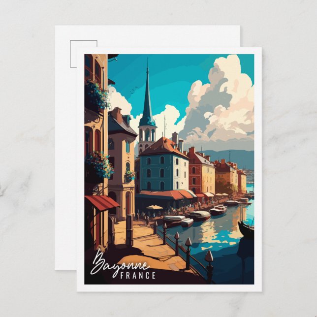 Bayonne France Vintage Illustration Postkarte (Vorne/Hinten)