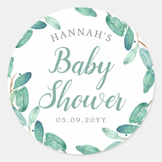 Bayou Botanicals Greenery Baby Shower Runder Aufkleber (Vorderseite)