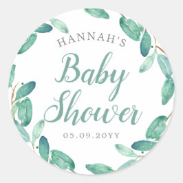 Bayou Botanicals Greenery Baby Shower Runder Aufkleber