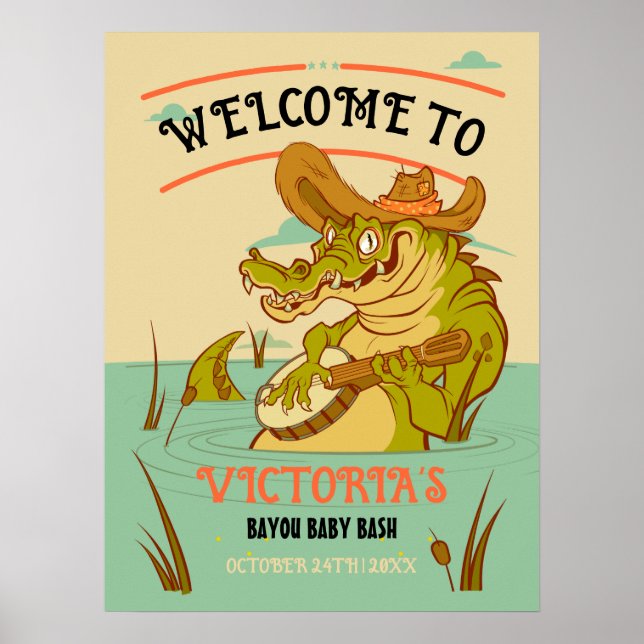 Bayou Cajun Alligator Babydusche Begrüßungszeichen Poster (Vorne)