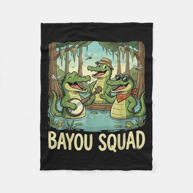 Bayou Squad Louisiana Alligator Retro Wildlife Tra Fleecedecke (Vorderseite)