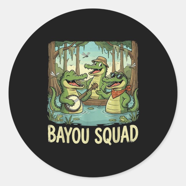 Bayou Squad Louisiana Alligator Retro Wildlife Tra Runder Aufkleber (Vorderseite)