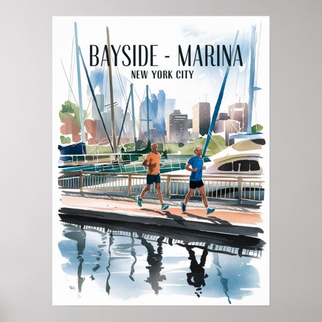 Bayside Marina Jogging Wasserfarbe Poster (Vorne)