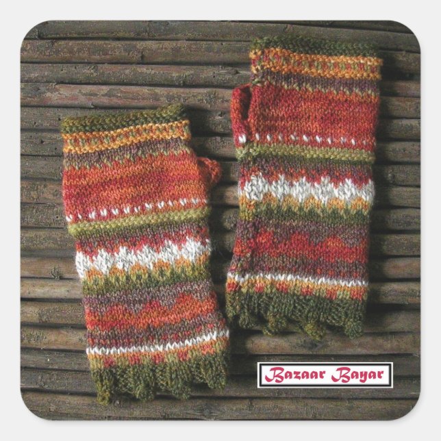 Bazaar Bayar Knitted Fingerless Gloves Quadratischer Aufkleber (Vorderseite)