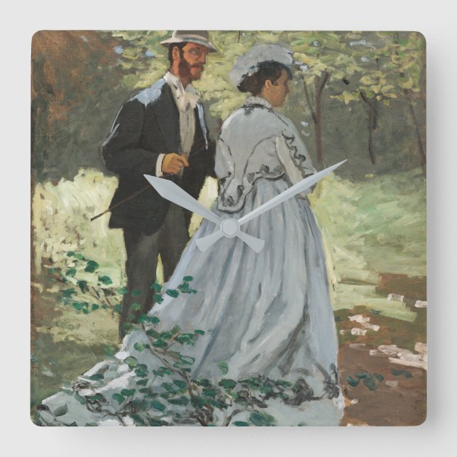 Bazille und Camille (1865) von Claude Monet Quadratische Wanduhr (Vorderseite)